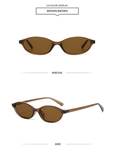 Retro brown oval sunglasses with translucent resin frames and matching lenses shown in two views