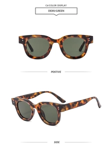 Détails des lunettes de soleil rétro demi avec verres verts et accents de rivets