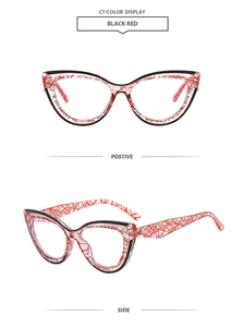 Cat eye glasses frames with red and black mesh texture showing front and side views