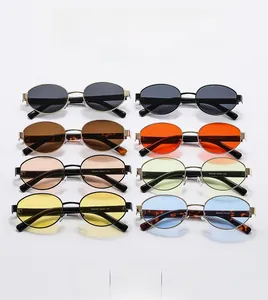 Matrix view of oval vintage sunglasses in various lens colors with metallic frames