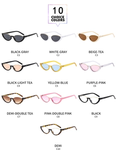 Catalogue détaillé présentant 10 couleurs de lunettes de soleil œil de chat tendance