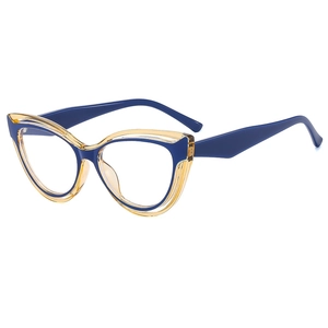 Fashion cat-eye blue light blocking glasses with blue and amber two-tone frame