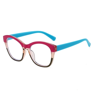 Classic retro cat-eye anti-blue light glasses frame in pink and blue color-blocking design