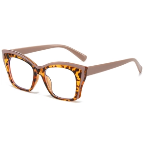 Chic cat-eye tortoiseshell frames with pink accents and anti-blue light clear lenses