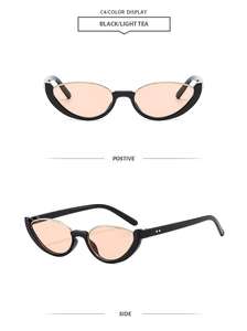 Vue détaillée des lunettes de soleil œil-de-chat noires avec accents en métal doré