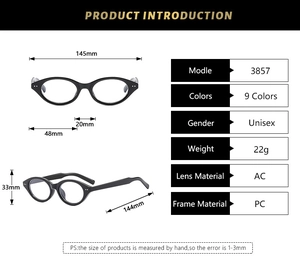 Detailed technical drawing showing dimensions and material specs for model 3857 eyewear
