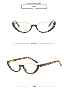 Vue détaillée de lunettes de soleil œil-de-chat demi-teinte avec branches en métal doré