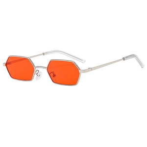 Klassische Retro-Sechseck-Sonnenbrille mit orangefarbenen Gläsern und Metallrahmen