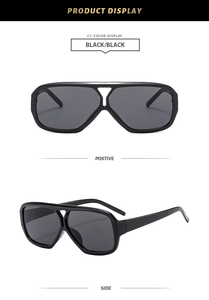 Vues de face et de côté de lunettes de soleil carrées à double pont en noir brillant