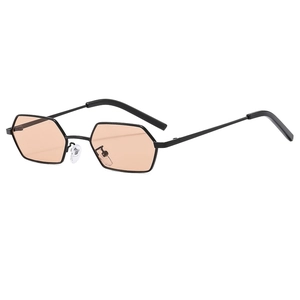 Klassische sechseckige Retro-Metallsonnenbrille mit orangefarbenen Gläsern und schwarzem Rahmen