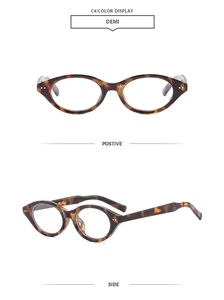 Detail view of oval demi-pattern frames with classic vintage tortoiseshell finish and rivets