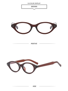 Front and side views of brown oval frames showcasing the smooth acetate texture and design