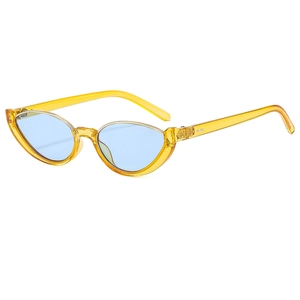 Lunettes de soleil œil de chat demi-cerclées avec monture jaune et verres bleus