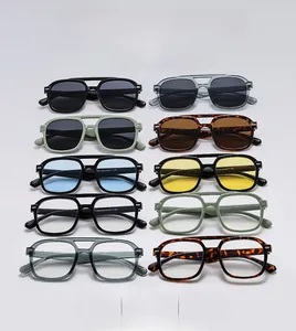 Collection of square double-bridge sunglasses in various frame colors and tinted lenses
