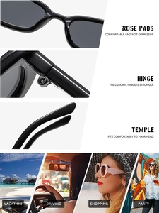 Detail view of durable hinges and nose pads on black square retro sunglasses