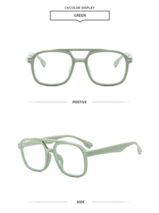 Front and side view of mint green double-bridge square pilot sunglasses for outdoor use