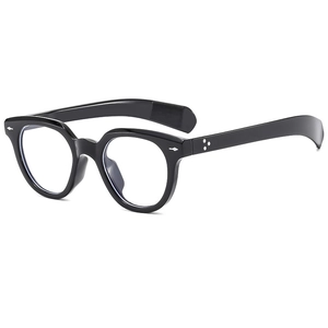 Retro oval black thick frame sunglasses with silver arrow rivets and wide temples