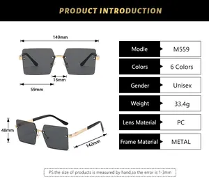 Tableau des tailles avec dimensions des lunettes de soleil carrées sans monture