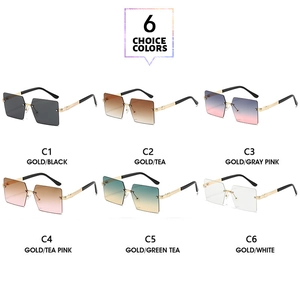 Vue détaillée de lunettes de soleil carrées sans monture en six coloris dégradés variés