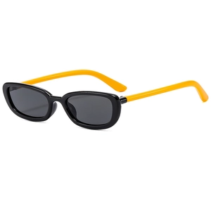 Classic rectangular sunglasses with black frames and orange temples in a 45-degree angle view