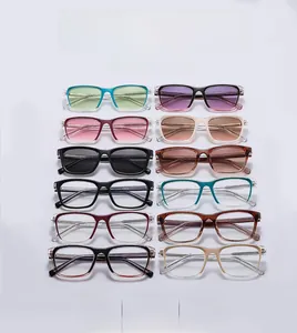 Detailed grid of vintage square sunglasses with jelly colored frames and colorful lenses