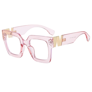 Retro Square Blue Light Blocking Glasses PC Frame Metal Letter Decoration Fashion Clear Lens Eyewear For Women