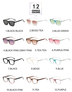 Detailed catalog of 12 stylish square sunglasses in various jelly color combinations