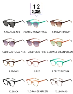 Collection of 12 stylish polygon sunglasses with cat-eye frames in various colors