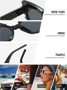 Detail of ergonomic nose pads and hinges on oversized black cat eye sunglasses