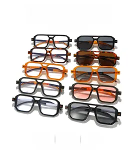 Detailed collection of retro double-bridge square sunglasses in multiple frame colors