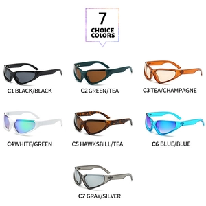 Catalogo dettagliato di occhiali da sole sportivi in sette varianti di colore della montatura