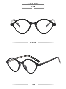Front and side views of stylish black geometric diamond sunglasses with acetate frames