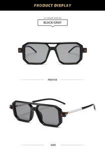 Classic double-bridge square sunglasses showing front and side views with wood bead detail