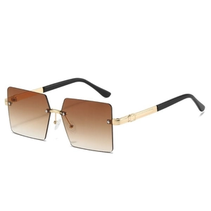 Lunettes de soleil carrées sans monture avec verres dégradés marron et métal doré