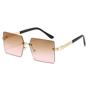 Lunettes de soleil carrées sans monture avec verres dégradés marron et branches dorées