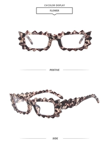 Detail of trendy irregular scalloped flower pattern sunglasses from front and side angles