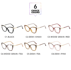 Six assorted color options for retro cat eye metal frame anti-blue light glasses
