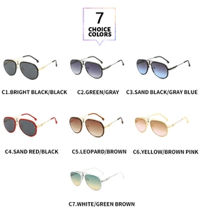 Detailed grid showing seven color variations of vintage aviator sunglasses with dual beams