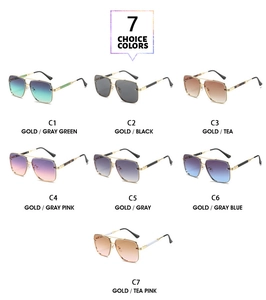 Detail view of double bridge metal aviator sunglasses in seven stylish gradient lens colors