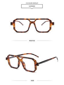 Classic leopard print double bridge sunglasses frame detail with transparent lenses