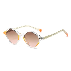 Fashionable hexagonal sunglasses with gradient lenses and orange yellow accents