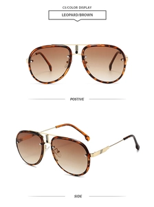 Detail of leopard print pilot sunglasses with brown gradient lenses and gold metal accents