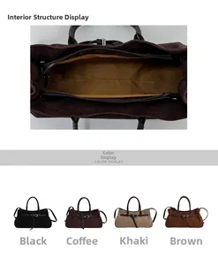 Vue détaillée des sacs cabas en daim montrant la doublure et quatre couleurs variées