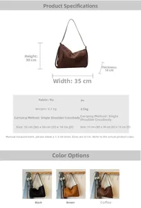 Maattabel voor grote vintage PU-lederen tote bag: afmetingen 35cm breed en 30cm hoog