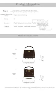 Size specification chart for quilted chain bucket bag in large and small dimensions