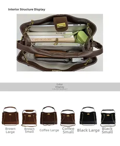 Detail view of large capacity tote bag interior and multicolor options with chain strap
