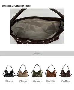 Detail view of the vintage shoulder bag's internal zipper pocket and multi-color options
