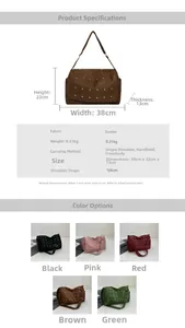 Guide des tailles et spécifications détaillées pour grand sac cabas en daim clouté