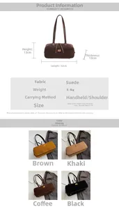 Detailed size specifications for the large capacity suede baguette shoulder bag