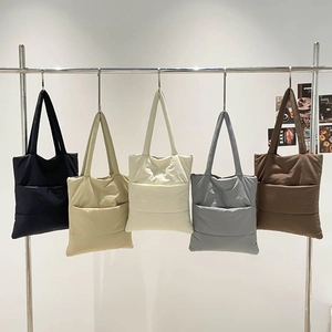 Women Quilted Puffer Tote Bag Large Capacity Lightweight Padded Shoulder Bag Casual Commuter Travel Solid Color Simple
